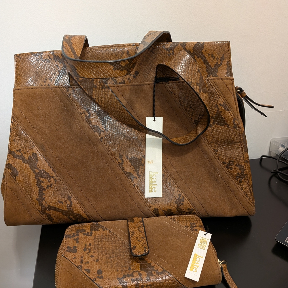 Karlie Tan and Brown Snake Print Tote Bag Set